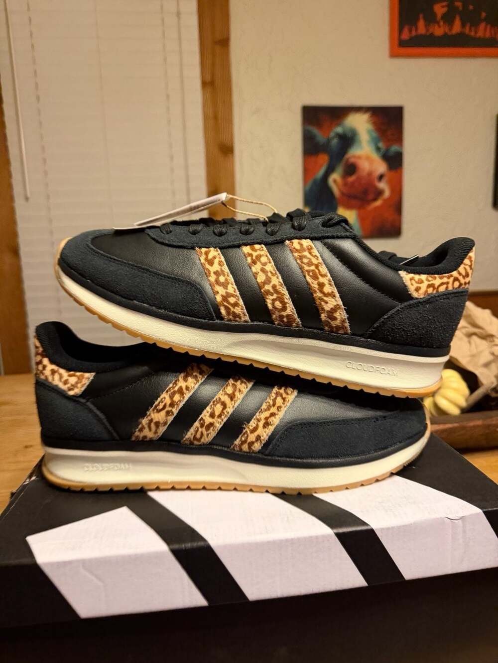 Adidas Run 70s 2.0 Size 10 Black Leopard Print Sneakers